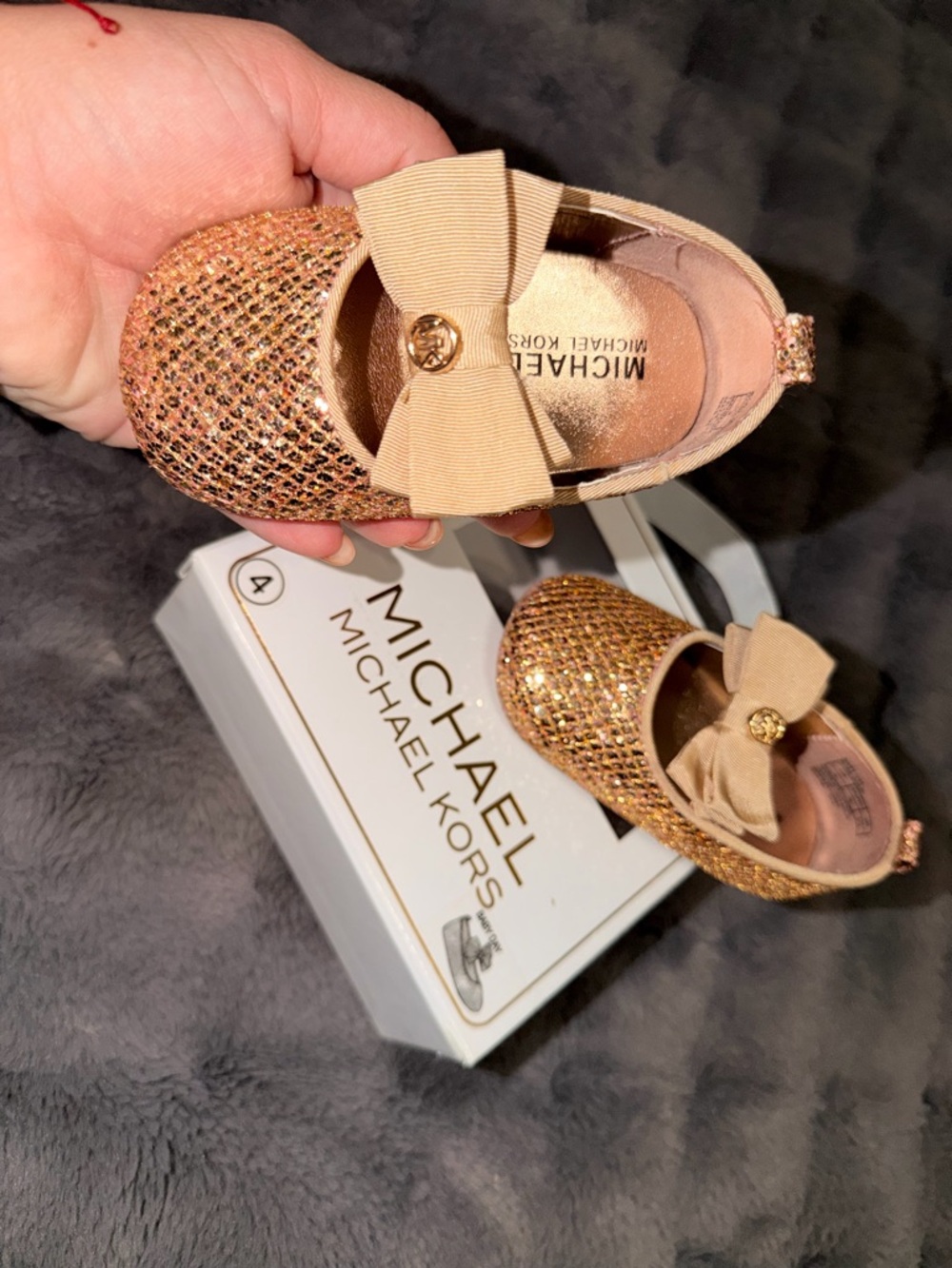 Michael Kors Girls Glitter Bow slip on - Rose Gold/Tan
